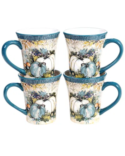 Certified International Harvest Gatherings Set Of 4 Mugs In Blue