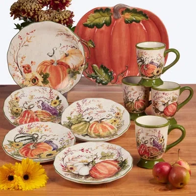 Certified International Harvest Morning 16 Pieces Dinnerware Set In Gray;red;orange