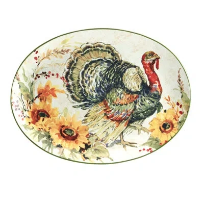 Certified International Harvest Morning Oval Turkey Platter In Multicolored