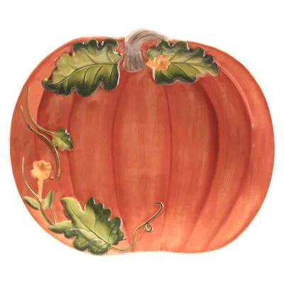 Certified International Harvest Morning Pumpkin Platter In Multicolored