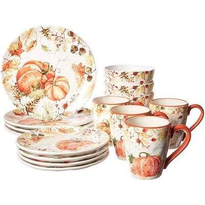 Certified International Harvest Splash 16pc Dinnerware Set In Black;brown;green;yellow;orange