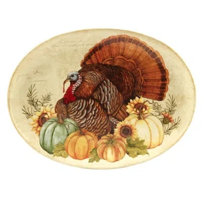 Certified International Harvest Splash  Autumn Fields Oval Turkey Platter In Beige;orange