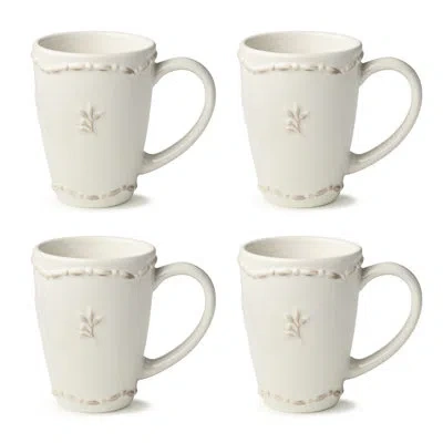Certified International Heritage Beads 12 oz Stoneware Mug Set Of 4 – Classic Ivory Coffee & Tea Cups With Embossed Bead Rim In Cream