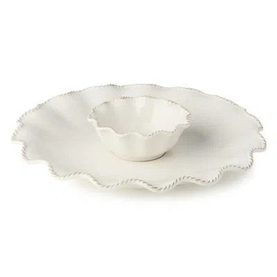 Certified International Heritage Ivory Stoneware Chip & Dip Set, 2-piece – 15” Scalloped Serving Platter With 6” Dip Bowl (1 In Cream