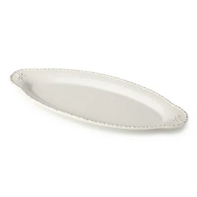 Certified International Heritage Oval Fish Platter 18" X 7.5" – Elegant Ivory Stoneware Serving Tray With Embossed Leaf Deta In Cream
