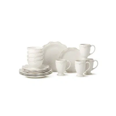 Certified International Heritage Scroll 16-piece Stoneware Dinnerware Set, Service For 4 – Creamy Ivory Plates, Mugs & Bowls