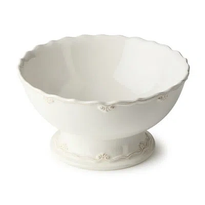 Certified International Heritage Scroll Footed Deep Bowl – 80 oz Stoneware Serving Bowl With Pedestal Base & Sculpted Ivory  In Cream