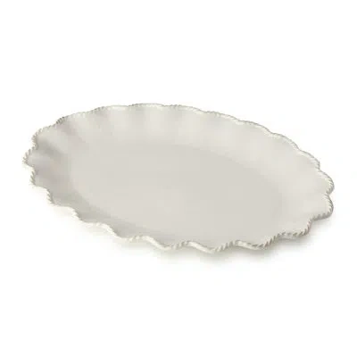 Certified International Heritage Scroll Large Oval Platter – 16" X 12" Ivory Stoneware Serving Tray With Sculpted Rim – Eleg In Cream