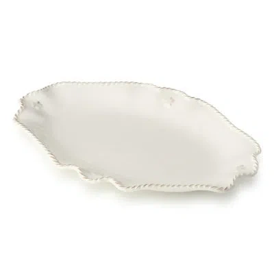 Certified International Heritage Scroll Small Oval Platter – 13" X 8.75" Ivory Stoneware Serving Tray With Decorative Rim –  In Cream