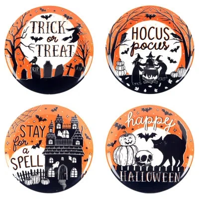 Certified International Hocus Pocus Set Of 4 Salad Plates In Black;white;orange