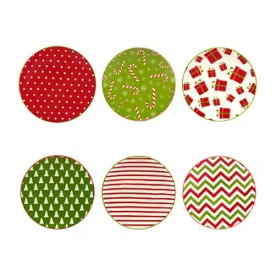 Certified International Holiday Fun 6-pc. Porcelain Appetizer Plate In Multi