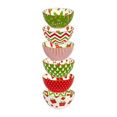 Certified International Holiday Fun 6-pc. Porcelain Ice Cream Bowl In Red