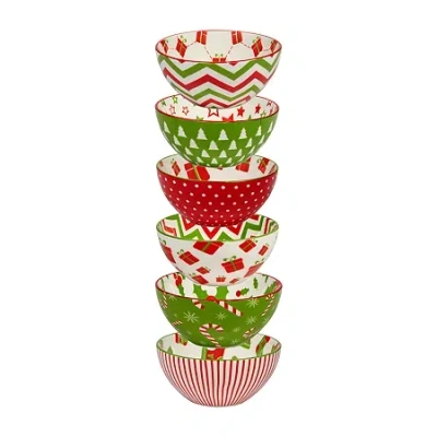 Certified International Holiday Fun 6-pc. Porcelain Ice Cream Bowl In Red