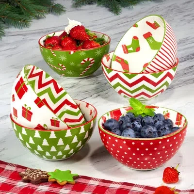 Certified International Holiday Fun Set Of 6 All Purpose Bowl 6.25in  Asst In Multi
