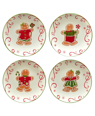 Certified International Holiday Magic Gingerbread 4 Piece Dessert Plate Set In Red,white