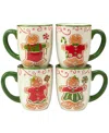 Certified International Holiday Magic Gingerbread 4 Piece Mug Set In Red,green,white