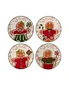 Certified International Holiday Magic Gingerbread Set Of 4 Canape Plates In Red,white