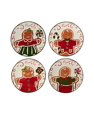 Certified International Holiday Magic Gingerbread 4 Set Canape Plate Set In Red,white