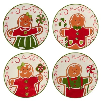 Certified International Holiday Magic Gingerbread  Set Of 4 Canape Plate In White;green;red