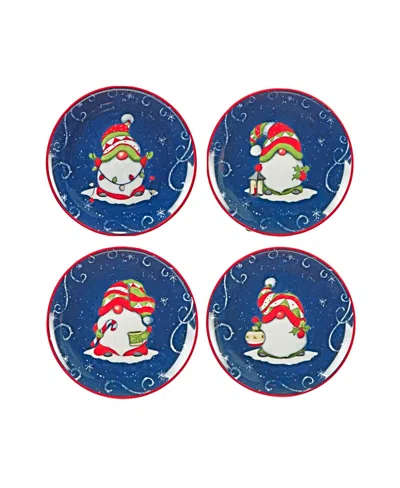 Certified International Holiday Magic Gnomes 4 Piece Dessert Plate Set In Blue,red
