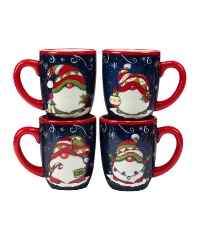 Certified International Holiday Magic Gnomes 4 Piece Mug Set In Blue,red