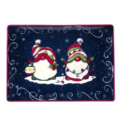 Certified International Holiday Magic Gnomes Rectangular Platter 14in X 10in In Blue;white;red
