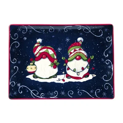 Certified International Holiday Magic Gnomes Rectangular Platter In Blue