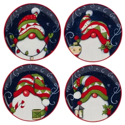 Certified International Holiday Magic Gnomes Set Of 4 Canape Plate In Multicolored