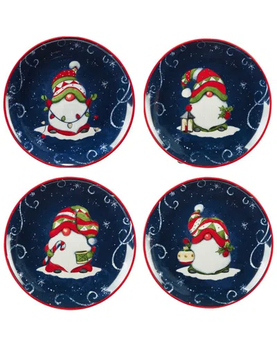 Certified International Holiday Magic Gnomes Set Of 4 Dessert Plates In Blue