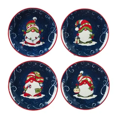 Certified International Holiday Magic Gnomes Set Of 4 Dessert Plates In Multi