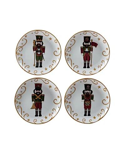 Certified International Holiday Magic Nutcracker 4 Piece Dessert Plate Set In White,red,gold-tone