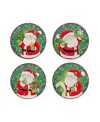 Certified International Holiday Magic Santa 4 Piece Canape Plate Set In Green,red