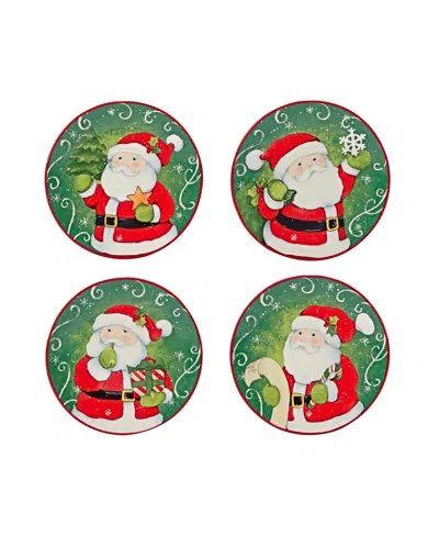 Certified International Holiday Magic Santa 4 Piece Canape Plate Set In Green,red