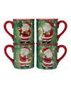 Certified International Holiday Magic Santa Set Of 4 Mugs In Green,red
