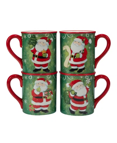 Certified International Holiday Magic Santa Set Of 4 Mugs In Green,red