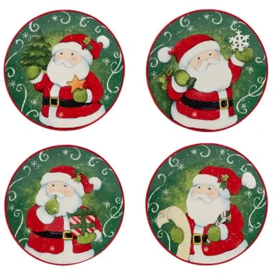Certified International Holiday Magic Santa Set Of 4 Canape Plate In Multicolored