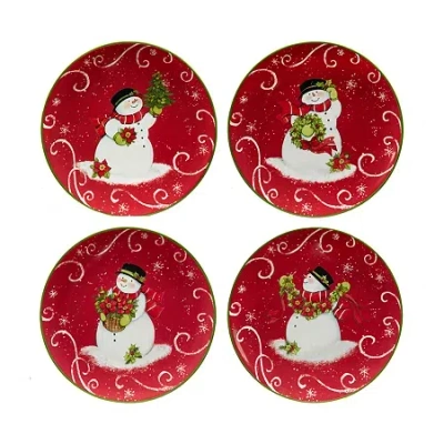 Certified International Holiday Magic Snowman 4-pc. Dessert Plate Set In Red
