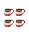 Certified International Holiday Magic Snowman 4 Piece 3d Mug Set In Red,green,white