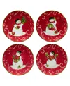 Certified International Holiday Magic Snowman Set Of 4 Dessert Plates In Red,green,white