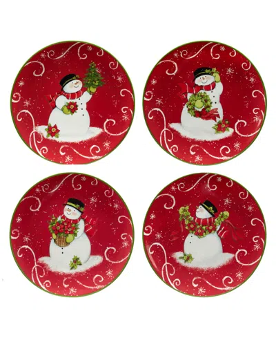 Certified International Holiday Magic Snowman Set Of 4 Dessert Plates In Red,green,white