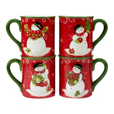 Certified International Holiday Magic Snowman Set Of 4 Mug In Multicolored