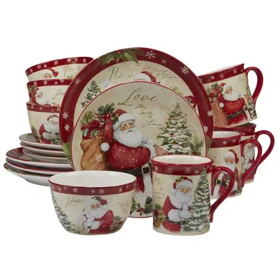 Certified International Holiday Wishes 16 Piece Dinnerware Set, Service For 4 In Red;beige