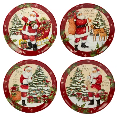 Certified International Holiday Wishes 4-pc. Dinner Plate Asst. In Beige,red,green