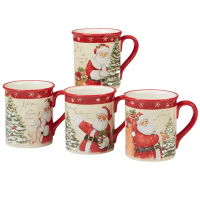 Certified International Holiday Wishes Set Of 4 Mugs In Beige,red,green
