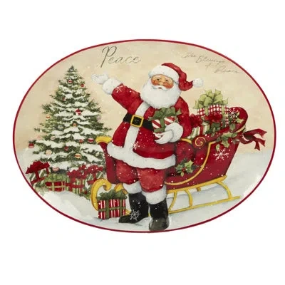 Certified International Holiday Wishes Oval Platter In Red;beige