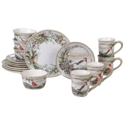 Certified International Holly And Ivy 16pc Dinnerware Set In Brown;white;green;red