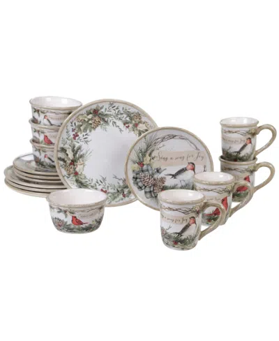 Certified International Holly And Ivy 16pc Dinnerware Set In White,green