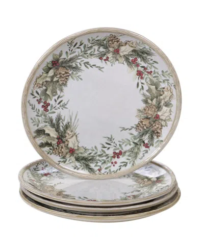 Certified International Holly And Ivy 4-pc. Dinner Plate In White,green