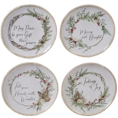 Certified International Holly And Ivy Set/4 Canape Plate - Round 6" In Green;gray;red