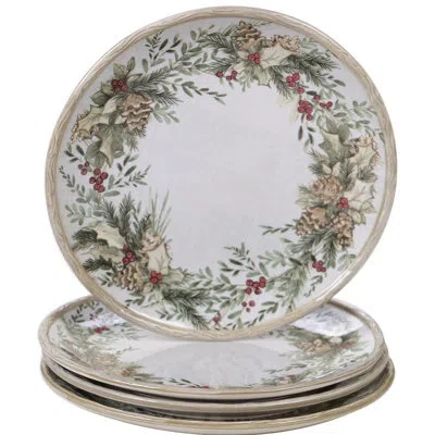 Certified International Set Of 4 Holly And Ivy Dinner Plates In Multi